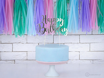 Topo de Bolo Happy Birthday Prateado (22,5 cm)