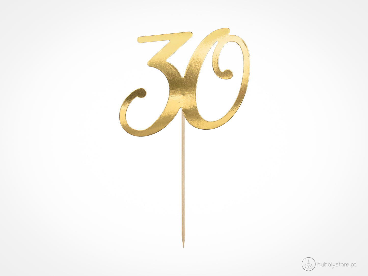 Topo de Bolo 30 anos dourado para decoração de festa aniversário, com altura de 20,5cm.
Cada embalagem contém 1 unidade.