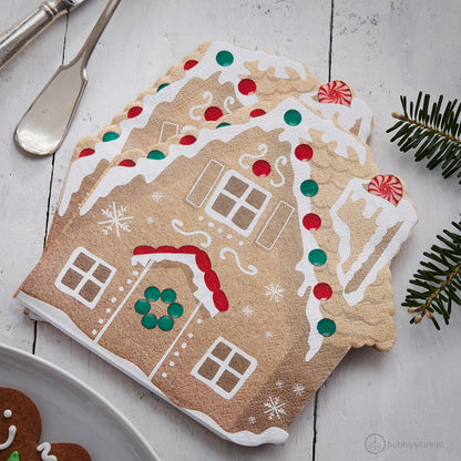 Guardanapos em forma de casa Gingerbread, com a medida de 17 x 17 cm.
Cada embalagem contém 16 unidades.