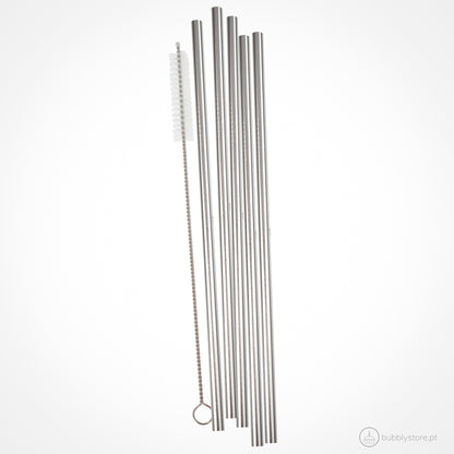 Conjunto de 5 palhas de aço inoxidável reutilizáveis, com a medida de 21,5cm.
Cada embalagem contém 5 palhas e 1 escova de limpeza.
