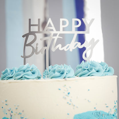 Topo de Bolo Happy Birthday Prateado (11 x 12 cm)