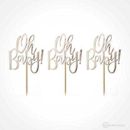 Conjunto de 12 toppers para Cupcakes com a frase Oh Baby, com a medida de 7 x 7cm.