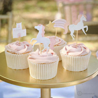 Conjunto de 12 toppers de cupcakes / aperitivos para festa de aniversário do tema princesa.