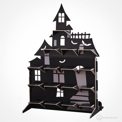 Suporte em forma casa assombrada para decoração de festa de Halloween, com a medida de 50 x 38 cm.
