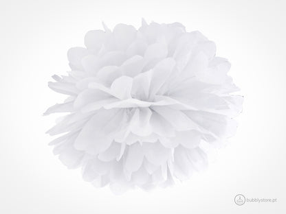 Pompom de papel cor branco para decoração festa aniversário, com 25cm de diâmetro.