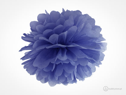 Pompom de papel azul marinho para decoração festa aniversário, com 25cm de diâmetro.