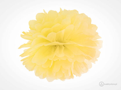 Pompom de papel cor amarelo para decoração festa aniversário, com 25cm de diâmetro.