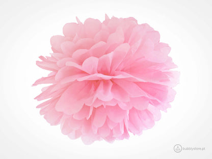 Pompom de papel rosa claro para decoração festa aniversário, com 25cm de diâmetro.