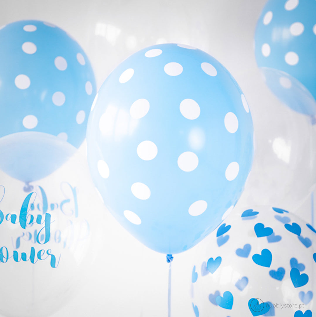 Baby Blue Spotted Balloons w/ White