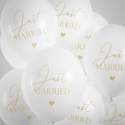 Balões Just Married Branco Puro c/ Dourado