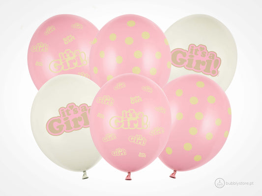 Balões de latex com estampa "It's a Girl" com 30 centímetros de diâmetro para decoração de festa baby shower / chá de bebé / revelação de menina. 