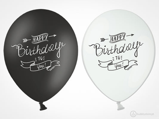 Balões Set Aniversário Branco Puro c/ Preto