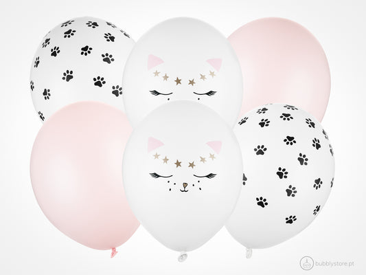 Balões de latex rosa com 30 centímetros de diâmetro para decoração festa aniversário com o tema de gato / gatos.