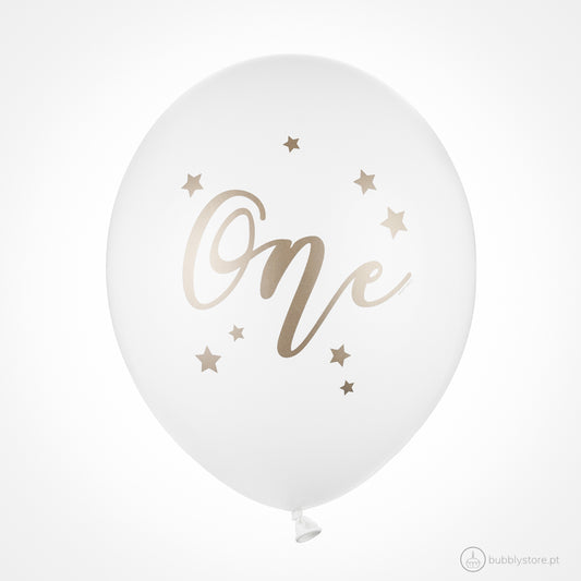 One Balloons in Pure White w/ Gold