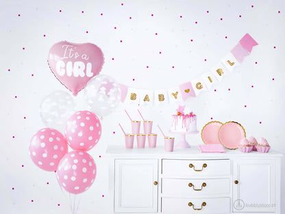 Kit de festa It's a Girl para decoração festa baby shower / chá de bebé / revelação menina. Inclui bandeirola, copos, pratos, guardanapos, balões.