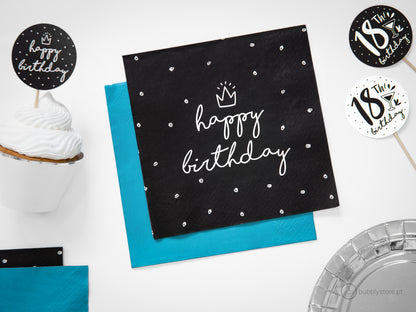 Servilletas negras de feliz cumpleaños