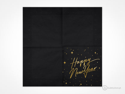 Happy New Year Napkins Black