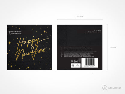 Happy New Year Napkins Black