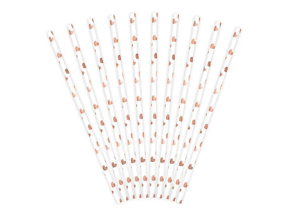 Palhinhas de papel brancas com corações rose gold, com a altura de 19,5 cm.
Cada embalagem é composta por 10 unidades.
