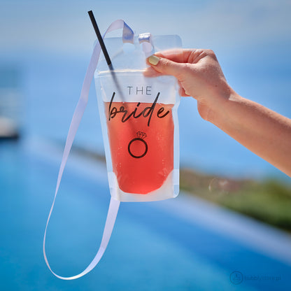 Sacos de cocktail para despedida de solteira com a inscrição "The Bride".Cada embalagem contém 1 unidade.