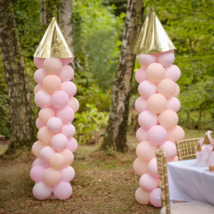 Arco com 100 balões de látex de 26cm e 2 topos de torre em cartão.
Cada embalagem contém 2 estruturas para formar a torre e gotas de cola.