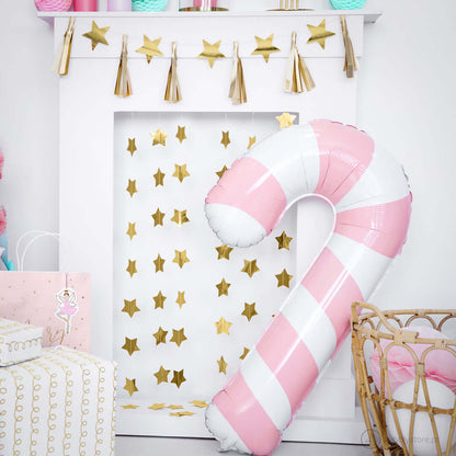 Balão Bengala Rebuçado Rosa e Branco - Bubbly