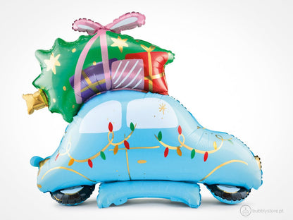 Balão em forma de carro com árvore de natal, com 90 x 72 cm após enchimento.
Apto para enchimento com hélio ou ar.
Enchimento não incluído.