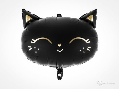 Balão metálico em forma de gato, com 48 x 36cm após enchimento. Apto para enchimento com hélio. Enchimento não incluído.