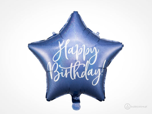 Balão Happy Birthday Azul Marinho - Bubbly