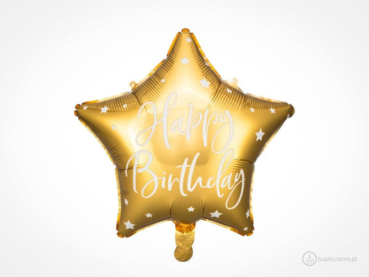 Balão Happy Birthday Dourado - Bubbly