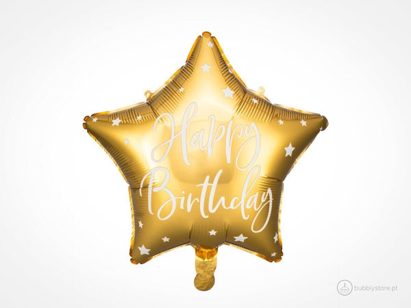 Balão Foil Happy Birthday Dourado (40 cm)
