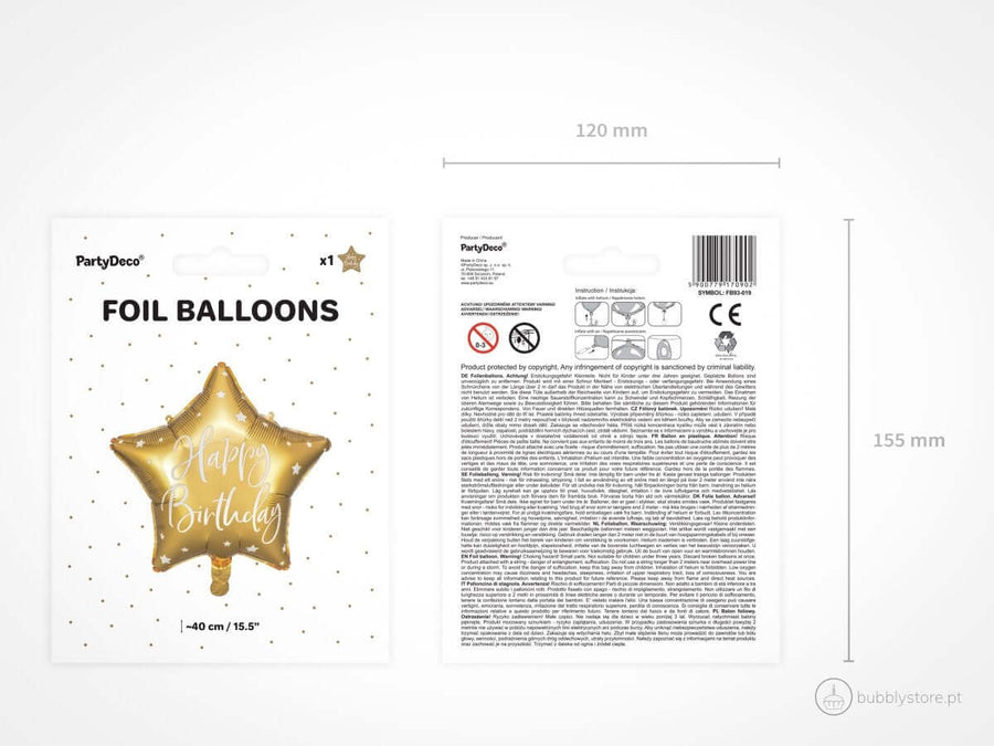 Balão Foil Happy Birthday Dourado (40 cm)