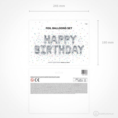 Balão Happy Birthday Prateado - Bubbly