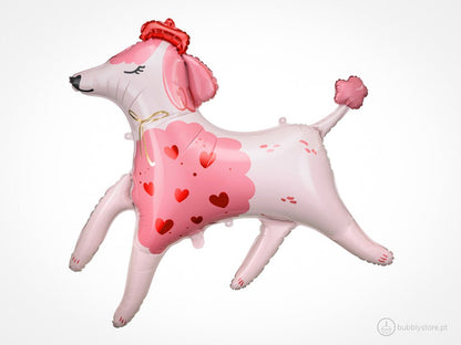 Balão em forma de poodle, com a medida de 119 X 118cm.
Apto para enchimento com hélio ou ar.
Enchimento não incluído.