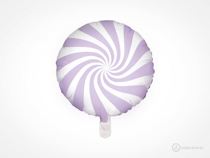 Balão brilhante em forma de rebuçado, com diâmetro de 35cm após enchimento. Apto para enchimento com hélio. Enchimento não incluído.