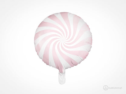 Balão brilhante em forma de rebuçado, com diâmetro de 35cm após enchimento. Apto para enchimento com hélio. Enchimento não incluído.