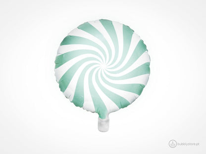 Balão brilhante em forma de rebuçado, com diâmetro de 35cm após enchimento. Apto para enchimento com hélio. Enchimento não incluído.