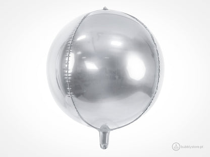Balão brilhante redondo, com 40cm de diâmetro. Apto para enchimento com hélio. Enchimento não incluído.