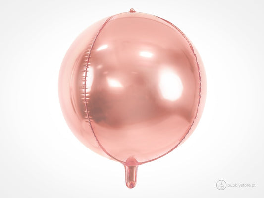 Balão brilhante redondo rose gold, com 40cm de altura após enchimento. Apto para enchimento com hélio. Enchimento não incluído.
